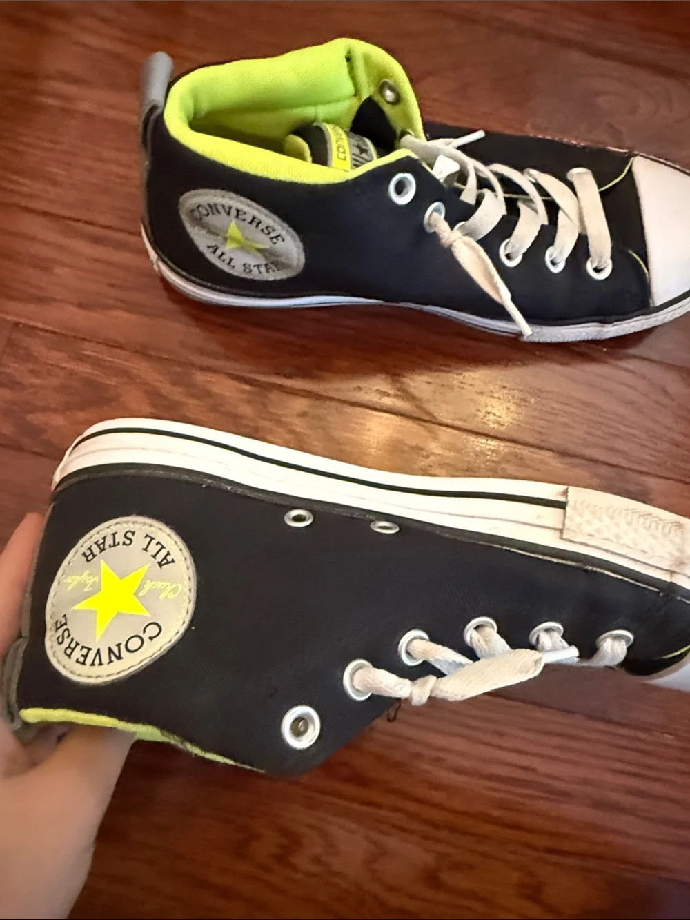 Converse Kids Black Canvas High-Tops with Neon Yellow Lining